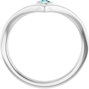 Sterling Silver Natural Blue Zircon Bezel-Set V Ring