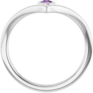 Platinum Natural Amethyst Bezel-Set V Ring