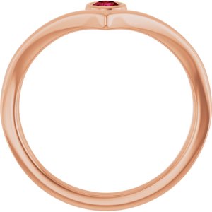 14K Rose Gold Natural Ruby Bezel-Set V Ring