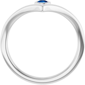 14K White Gold Lab-Grown Blue Sapphire Bezel-Set V Ring