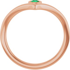 14K Rose Gold Natural Emerald Bezel-Set V Ring