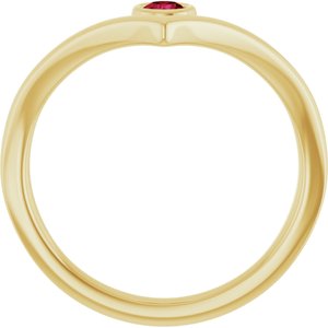 14K Yellow Gold Natural Ruby Bezel-Set V Ring