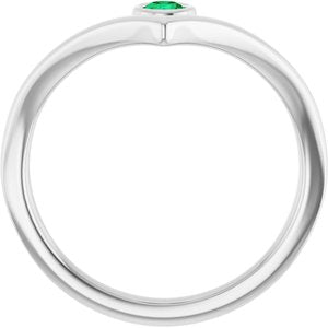 Sterling Silver Natural Emerald Bezel-Set V Ring