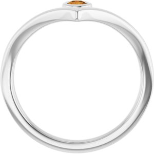 14K White Gold Natural Citrine Bezel-Set V Ring