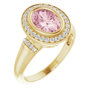 14K Yellow Gold Natural Morganite & 1/5 CTW Natural Diamond Ring