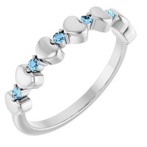 14K White Gold Natural Aquamarine Heart Stackable Ring
