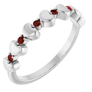 Sterling Silver Natural Mozambique Garnet Heart Stackable Ring