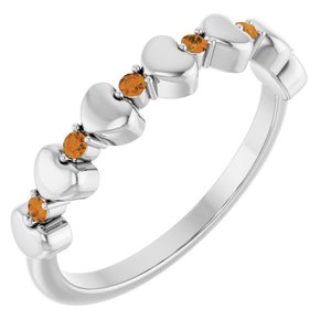 14K White Gold Natural Citrine Heart Stackable Ring