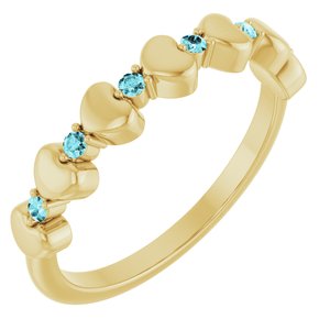 14K Yellow Gold Natural Blue Zircon Heart Stackable Ring