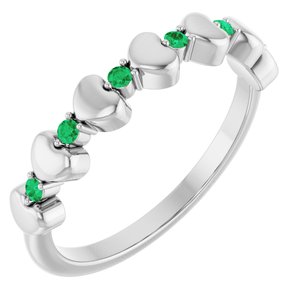 14K White Gold Natural Emerald Heart Stackable Ring