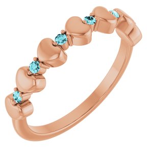 14K Rose Gold Natural Blue Zircon Heart Stackable Ring