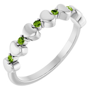14K White Gold Natural Peridot Heart Stackable Ring