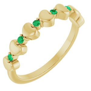 14K Yellow Gold Natural Emerald Heart Stackable Ring