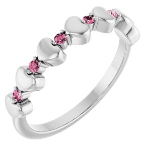 14K White Gold Natural Pink Tourmaline Heart Stackable Ring