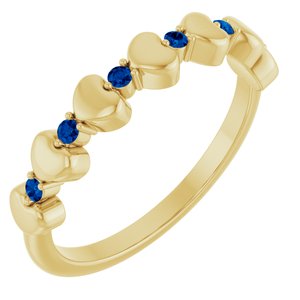 14K Yellow Gold Natural Blue Sapphire Heart Stackable Ring