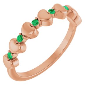 14K Rose Gold Natural Emerald Heart Stackable Ring