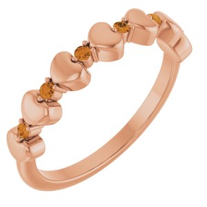 14K Rose Gold Natural Citrine Heart Stackable Ring