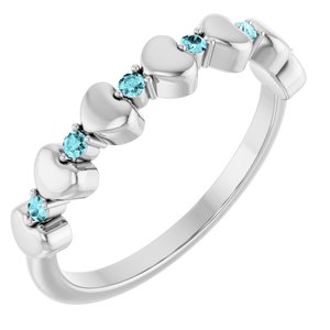 14K White Gold Natural Blue Zircon Heart Stackable Ring
