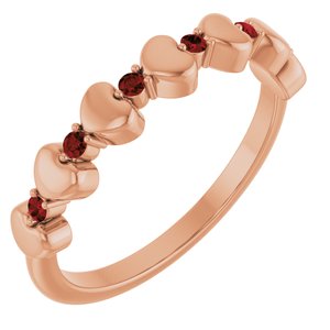 14K Rose Gold Natural Mozambique Garnet Heart Stackable Ring