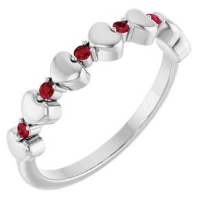 14K White Gold Natural Ruby Heart Stackable Ring