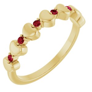 14K Yellow Gold Natural Ruby Heart Stackable Ring