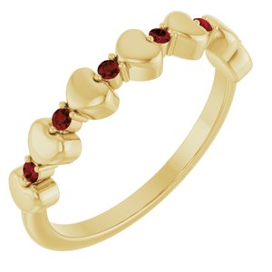 14K Yellow Gold Natural Mozambique Garnet Heart Stackable Ring