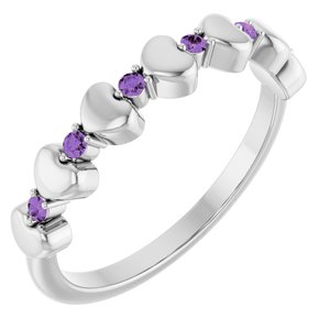 14K White Gold Natural Amethyst Heart Stackable Ring