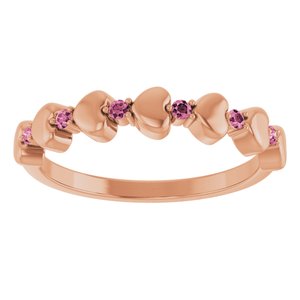 14K Rose Gold Natural Pink Tourmaline Heart Stackable Ring
