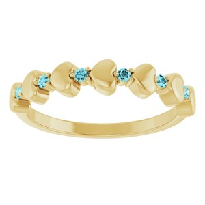 14K Yellow Gold Natural Blue Zircon Heart Stackable Ring