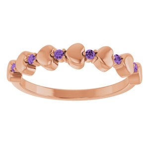 14K Rose Gold Natural Amethyst Heart Stackable Ring