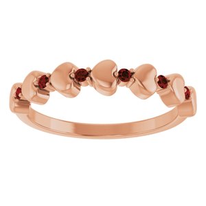 14K Rose Gold Natural Mozambique Garnet Heart Stackable Ring
