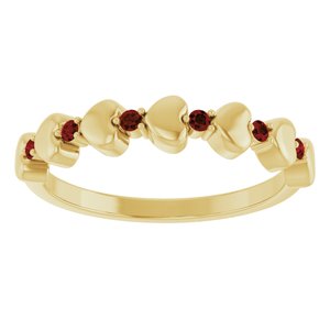 14K Yellow Gold Natural Mozambique Garnet Heart Stackable Ring