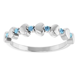 Sterling Silver Natural Aquamarine Heart Stackable Ring