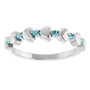 Sterling Silver Natural Blue Zircon Heart Stackable Ring