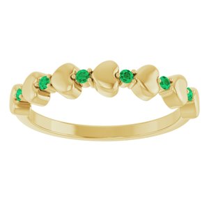14K Yellow Gold Natural Emerald Heart Stackable Ring