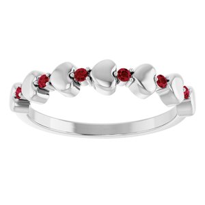 Sterling Silver Natural Ruby Heart Stackable Ring