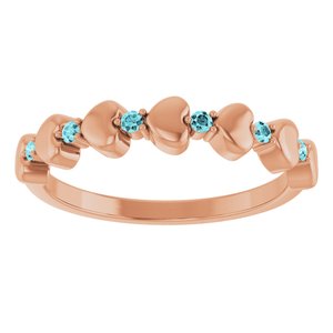 14K Rose Gold Natural Blue Zircon Heart Stackable Ring
