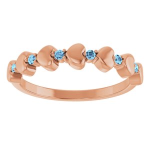 14K Rose Gold Natural Aquamarine Heart Stackable Ring