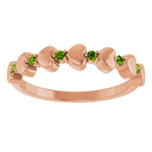 14K Rose Gold Natural Peridot Heart Stackable Ring