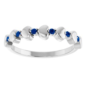 14K White Gold Natural Blue Sapphire Heart Stackable Ring