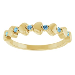 14K Yellow Gold Natural Aquamarine Heart Stackable Ring