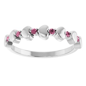 14K White Gold Natural Pink Tourmaline Heart Stackable Ring