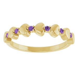 14K Yellow Gold Natural Amethyst Heart Stackable Ring