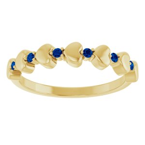 14K Yellow Gold Natural Blue Sapphire Heart Stackable Ring