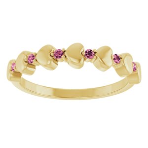 14K Yellow Gold Natural Pink Tourmaline Heart Stackable Ring