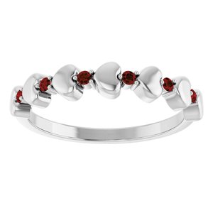 Sterling Silver Natural Mozambique Garnet Heart Stackable Ring