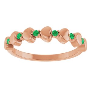 14K Rose Gold Natural Emerald Heart Stackable Ring