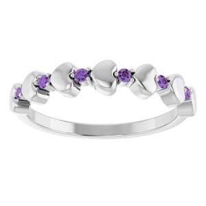 Sterling Silver Natural Amethyst Heart Stackable Ring