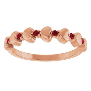 14K Rose Gold Natural Ruby Heart Stackable Ring