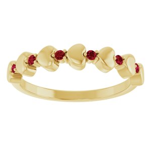 14K Yellow Gold Natural Ruby Heart Stackable Ring